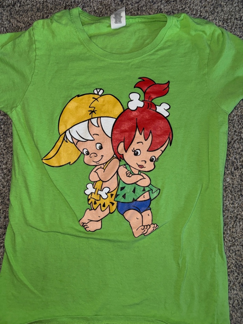 Gildan Lime Green Pebbles & Bamm-Bamm Cartoon Tee